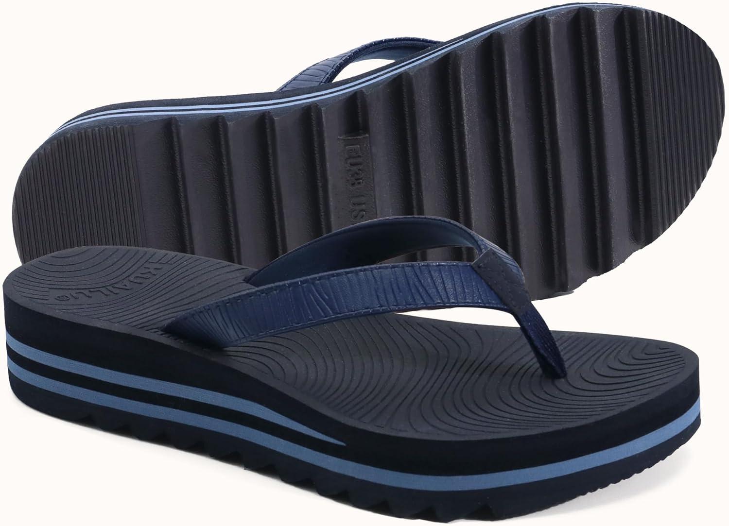 imageKuaiLu Womens Flip Flops Ladies Yoga Mat Platform Thong Sandals Dressy Womans Lightweight Summer Slip On Beach Flip Flop Sandles Soft Cushion Footbed Arch SupportDark Blue