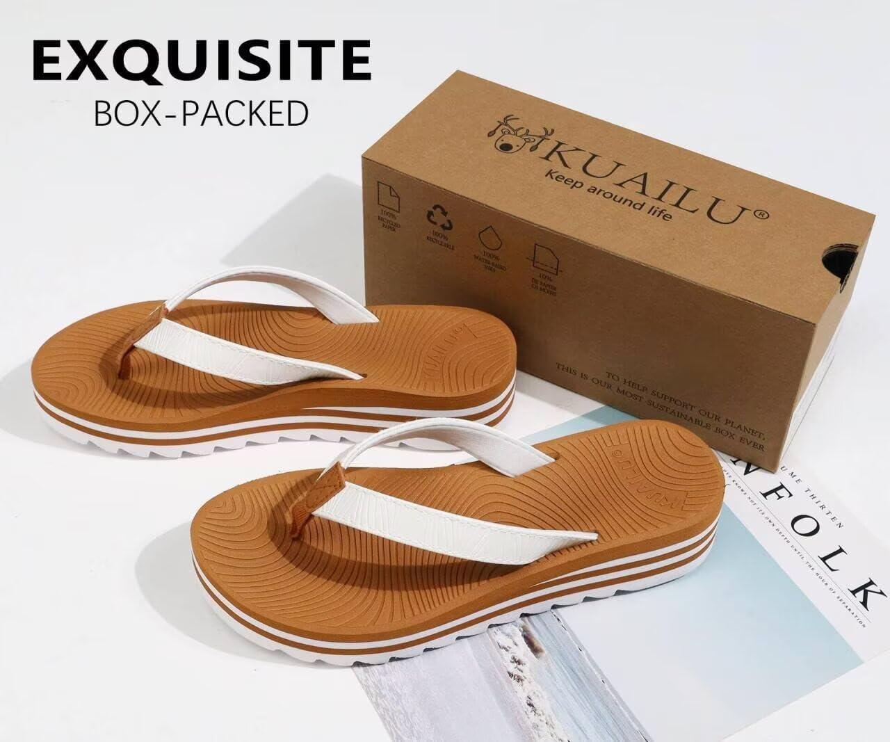 imageKuaiLu Womens Flip Flops Ladies Yoga Mat Platform Thong Sandals Dressy Womans Lightweight Summer Slip On Beach Flip Flop Sandles Soft Cushion Footbed Arch SupportWhite Khaki