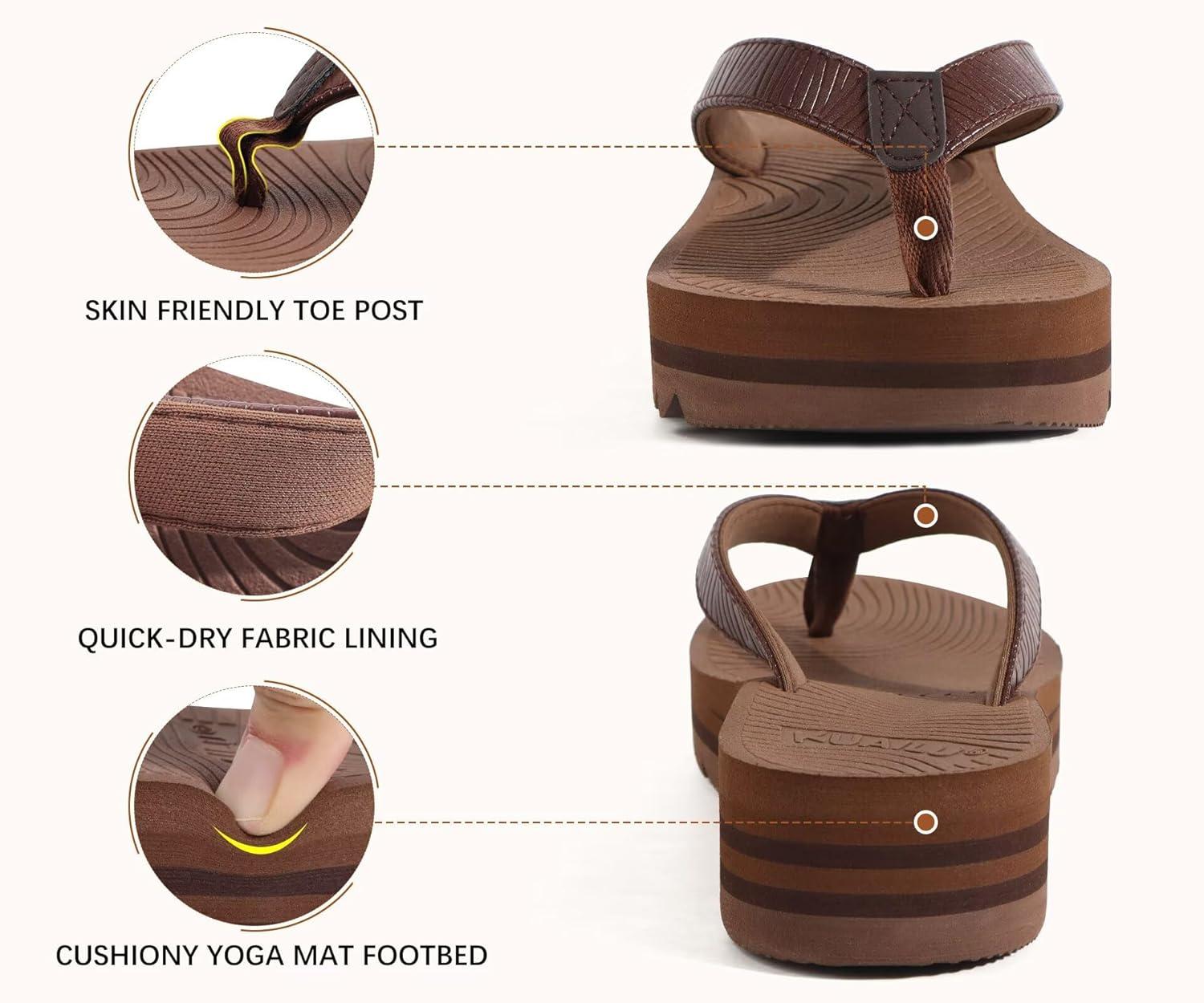 imageKuaiLu Womens Flip Flops Ladies Yoga Mat Platform Thong Sandals Dressy Womans Lightweight Summer Slip On Beach Flip Flop Sandles Soft Cushion Footbed Arch SupportDark Brown