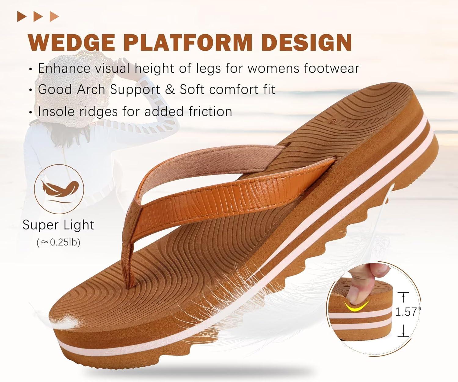 imageKuaiLu Womens Flip Flops Ladies Yoga Mat Platform Thong Sandals Dressy Womans Lightweight Summer Slip On Beach Flip Flop Sandles Soft Cushion Footbed Arch SupportKhaki