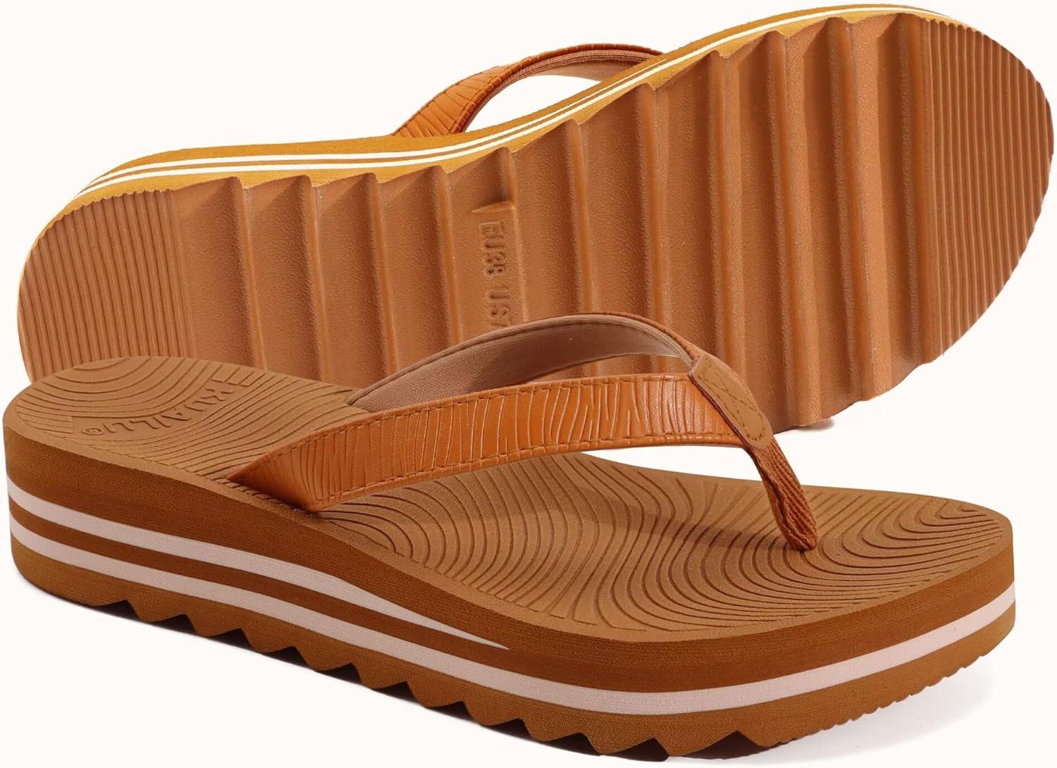 imageKuaiLu Womens Flip Flops Ladies Yoga Mat Platform Thong Sandals Dressy Womans Lightweight Summer Slip On Beach Flip Flop Sandles Soft Cushion Footbed Arch SupportKhaki