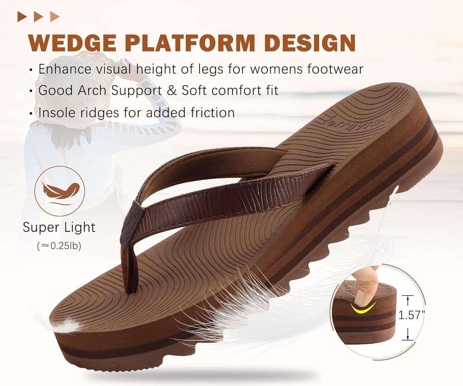 imageKuaiLu Womens Flip Flops Ladies Yoga Mat Platform Thong Sandals Dressy Womans Lightweight Summer Slip On Beach Flip Flop Sandles Soft Cushion Footbed Arch SupportDark Brown