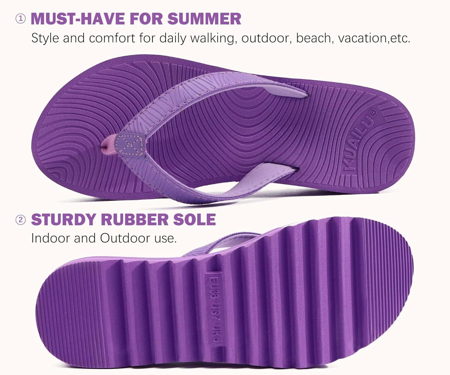 imageKuaiLu Womens Flip Flops Ladies Yoga Mat Platform Thong Sandals Dressy Womans Lightweight Summer Slip On Beach Flip Flop Sandles Soft Cushion Footbed Arch SupportPurple