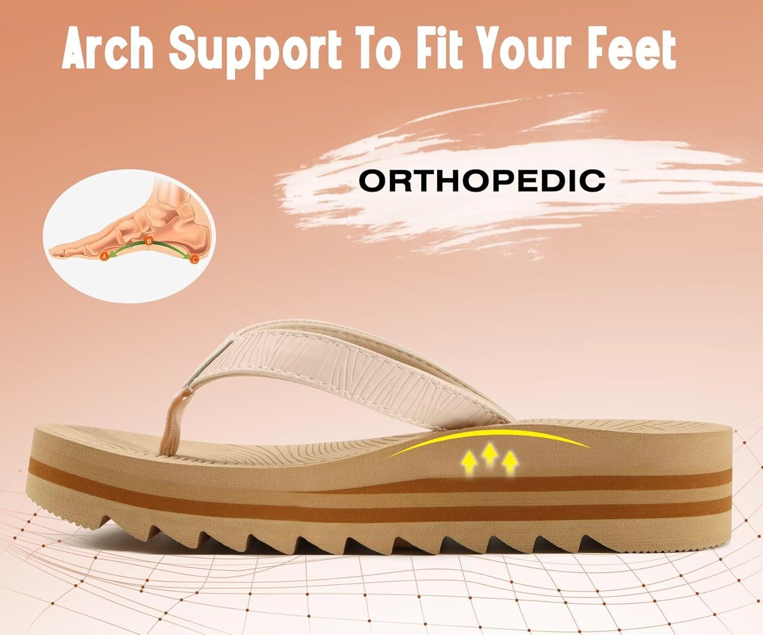 imageKuaiLu Womens Flip Flops Ladies Yoga Mat Platform Thong Sandals Dressy Womans Lightweight Summer Slip On Beach Flip Flop Sandles Soft Cushion Footbed Arch SupportBeige