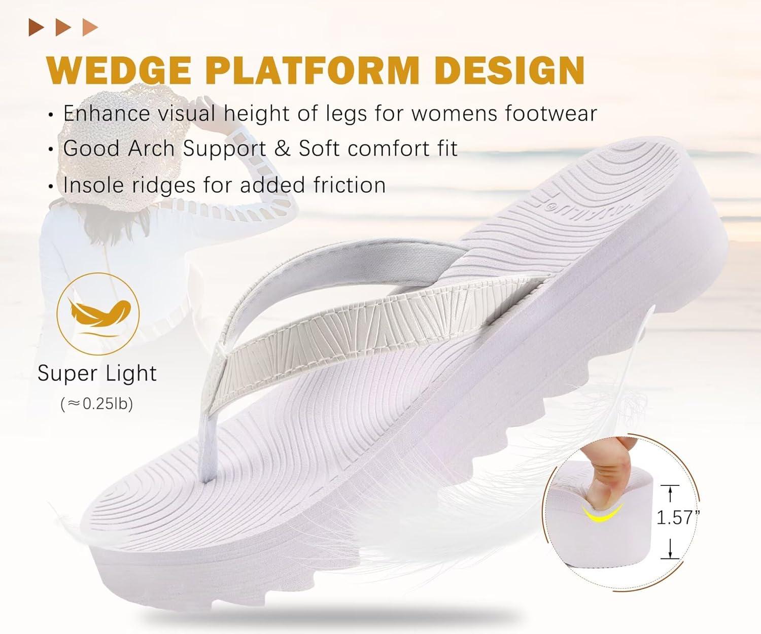 imageKuaiLu Womens Flip Flops Ladies Yoga Mat Platform Thong Sandals Dressy Womans Lightweight Summer Slip On Beach Flip Flop Sandles Soft Cushion Footbed Arch SupportAll White