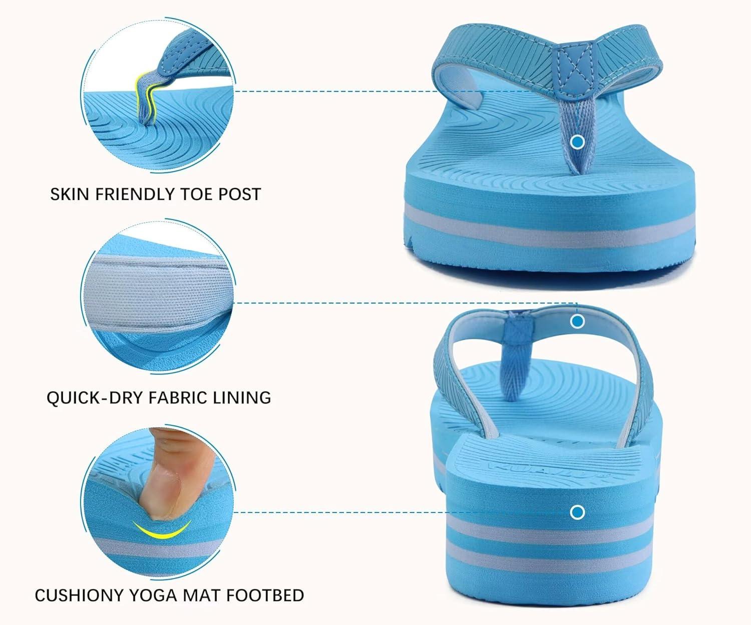 imageKuaiLu Womens Flip Flops Ladies Yoga Mat Platform Thong Sandals Dressy Womans Lightweight Summer Slip On Beach Flip Flop Sandles Soft Cushion Footbed Arch SupportSky Blue