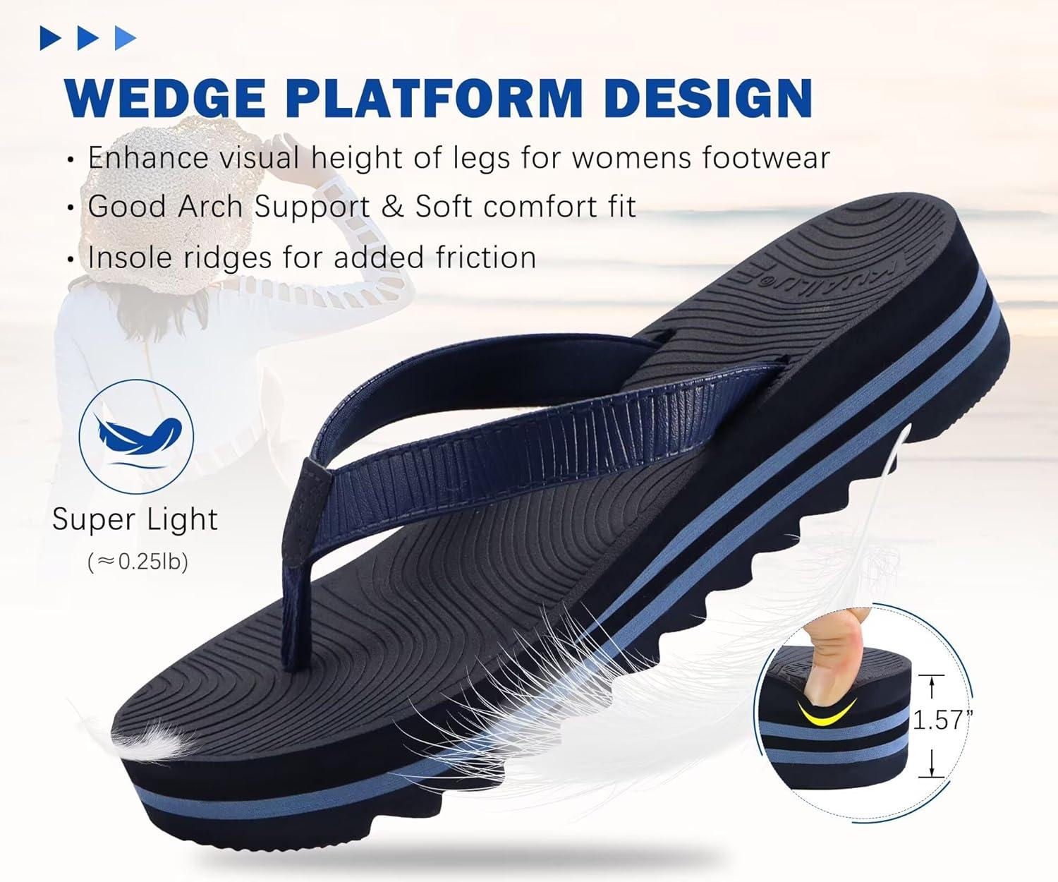 imageKuaiLu Womens Flip Flops Ladies Yoga Mat Platform Thong Sandals Dressy Womans Lightweight Summer Slip On Beach Flip Flop Sandles Soft Cushion Footbed Arch SupportDark Blue