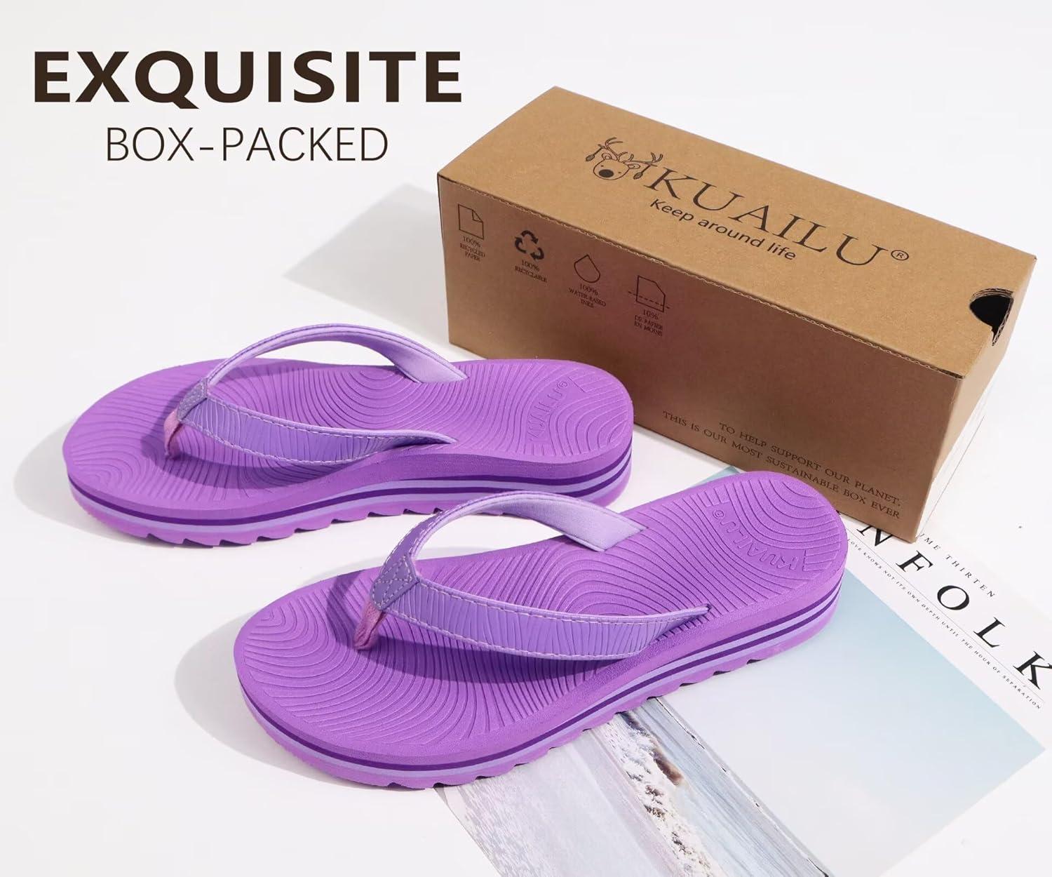 imageKuaiLu Womens Flip Flops Ladies Yoga Mat Platform Thong Sandals Dressy Womans Lightweight Summer Slip On Beach Flip Flop Sandles Soft Cushion Footbed Arch SupportPurple
