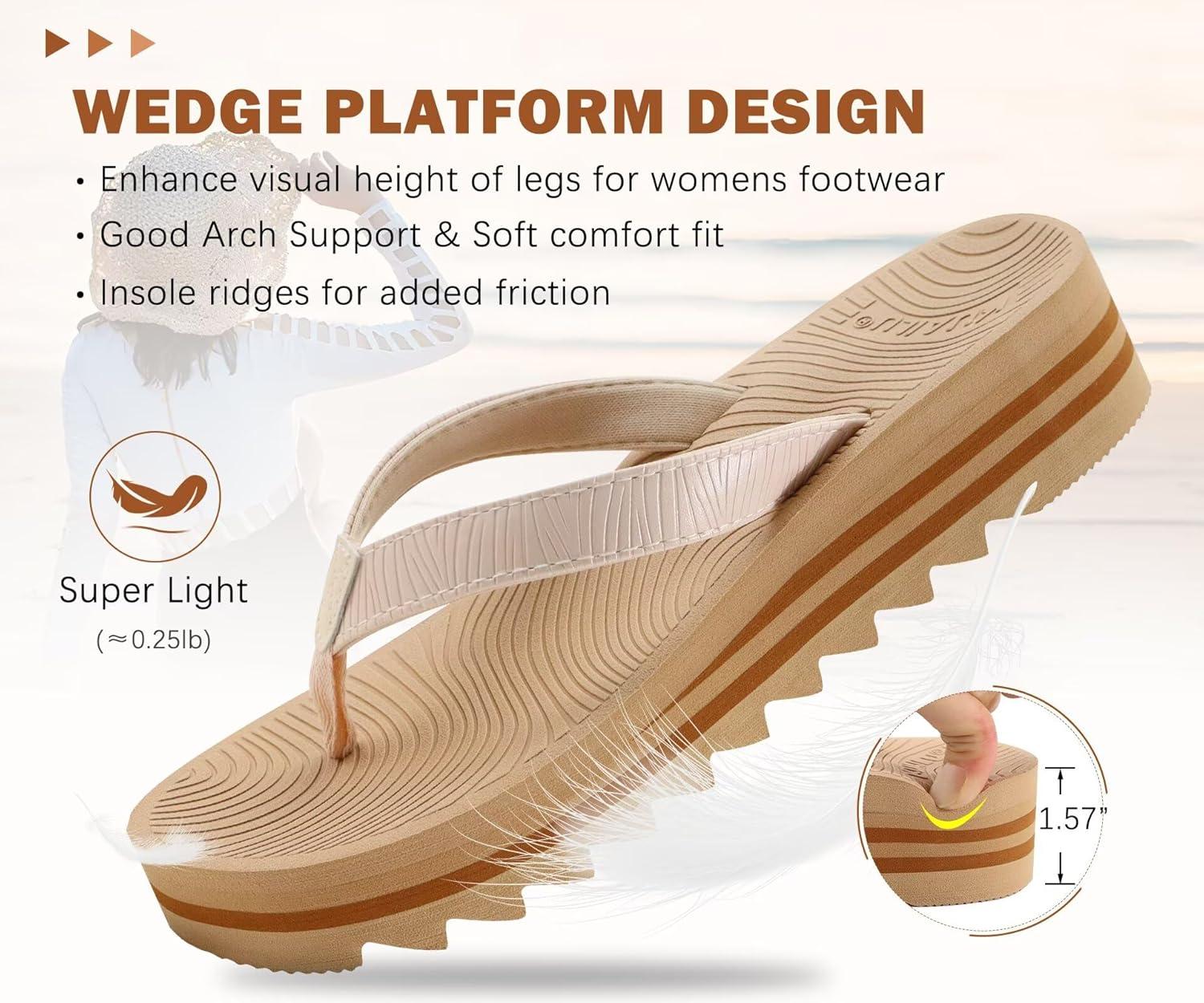 imageKuaiLu Womens Flip Flops Ladies Yoga Mat Platform Thong Sandals Dressy Womans Lightweight Summer Slip On Beach Flip Flop Sandles Soft Cushion Footbed Arch SupportBeige