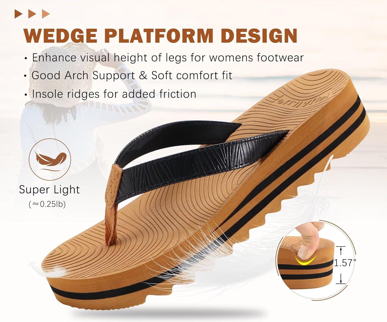 imageKuaiLu Womens Flip Flops Ladies Yoga Mat Platform Thong Sandals Dressy Womans Lightweight Summer Slip On Beach Flip Flop Sandles Soft Cushion Footbed Arch SupportBlack Khaki