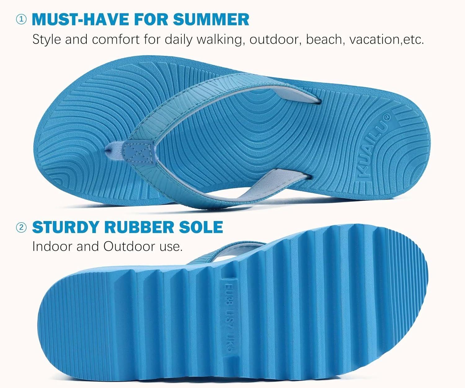 imageKuaiLu Womens Flip Flops Ladies Yoga Mat Platform Thong Sandals Dressy Womans Lightweight Summer Slip On Beach Flip Flop Sandles Soft Cushion Footbed Arch SupportSky Blue
