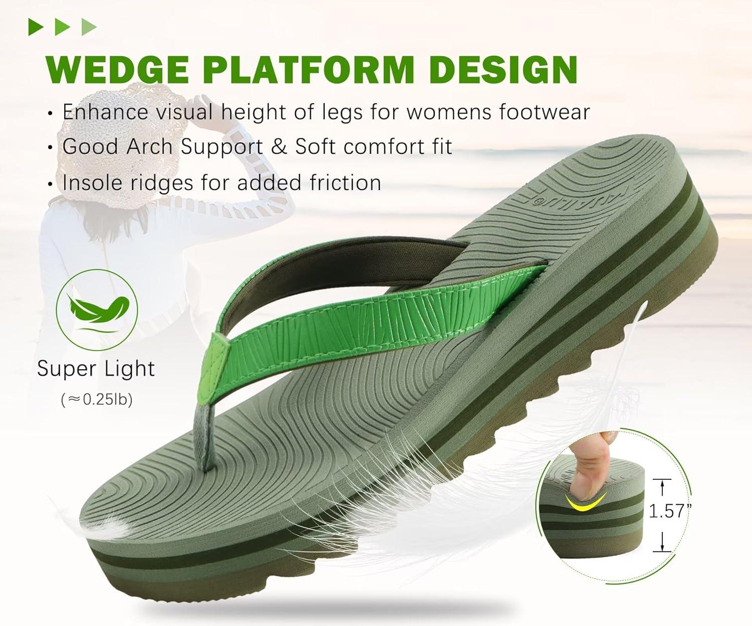 imageKuaiLu Womens Flip Flops Ladies Yoga Mat Platform Thong Sandals Dressy Womans Lightweight Summer Slip On Beach Flip Flop Sandles Soft Cushion Footbed Arch SupportGreen
