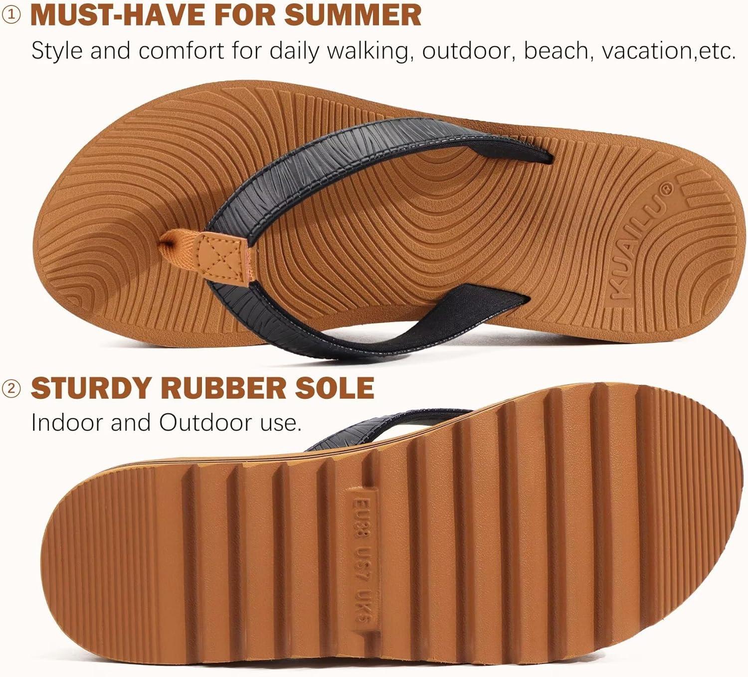 imageKuaiLu Womens Flip Flops Ladies Yoga Mat Platform Thong Sandals Dressy Womans Lightweight Summer Slip On Beach Flip Flop Sandles Soft Cushion Footbed Arch SupportBlack Khaki
