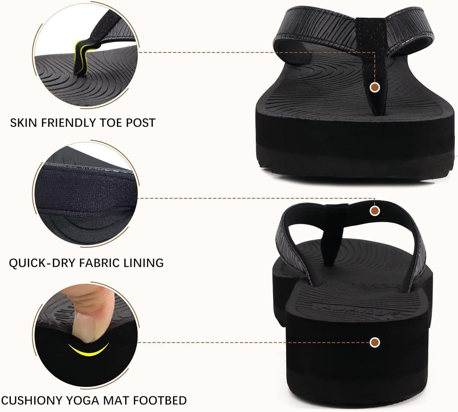 imageKuaiLu Womens Flip Flops Ladies Yoga Mat Platform Thong Sandals Dressy Womans Lightweight Summer Slip On Beach Flip Flop Sandles Soft Cushion Footbed Arch SupportBlack