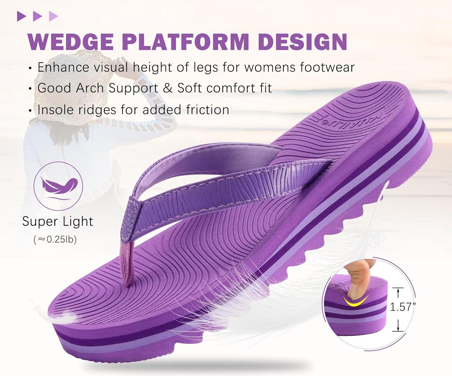 imageKuaiLu Womens Flip Flops Ladies Yoga Mat Platform Thong Sandals Dressy Womans Lightweight Summer Slip On Beach Flip Flop Sandles Soft Cushion Footbed Arch SupportPurple