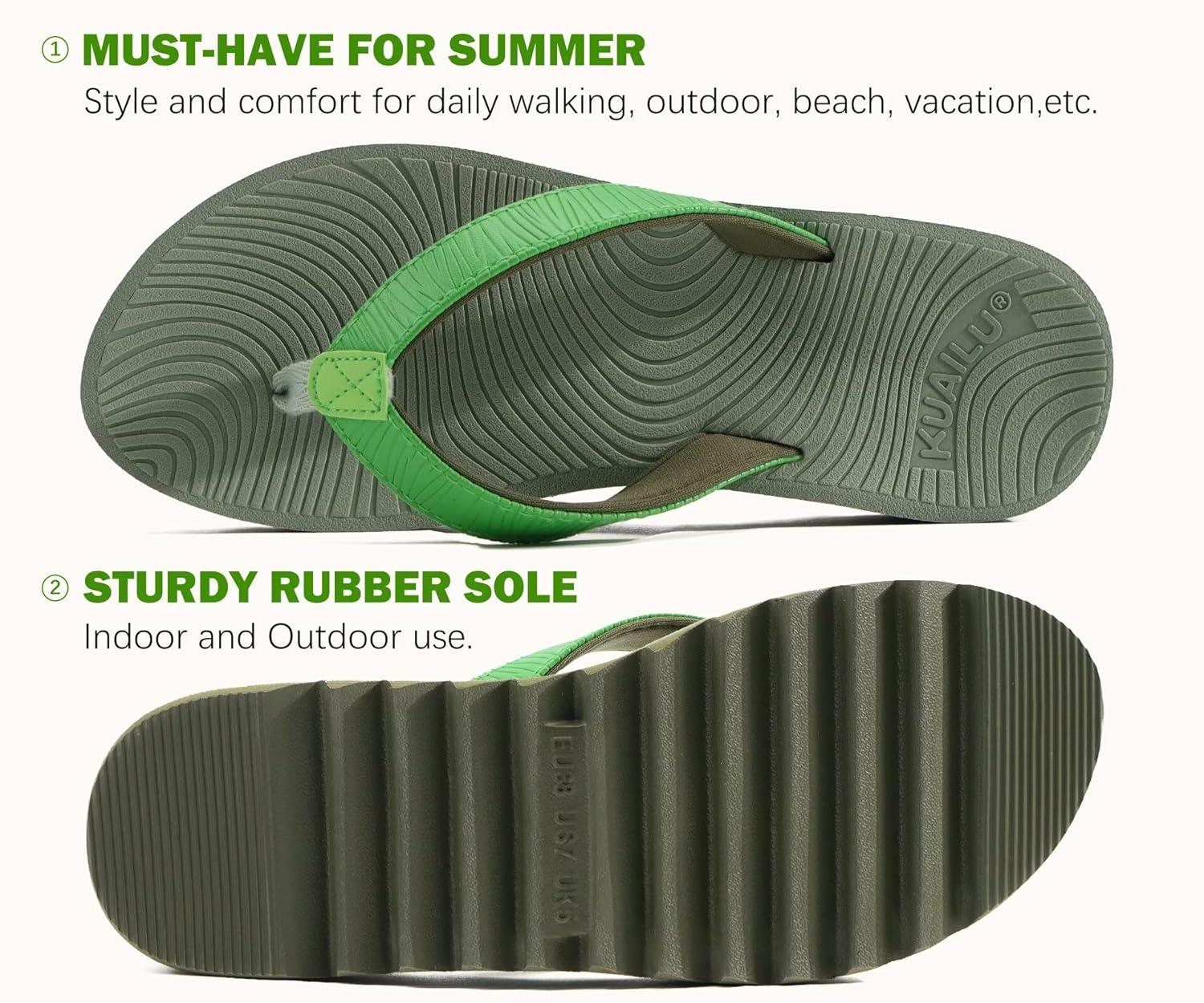 imageKuaiLu Womens Flip Flops Ladies Yoga Mat Platform Thong Sandals Dressy Womans Lightweight Summer Slip On Beach Flip Flop Sandles Soft Cushion Footbed Arch SupportGreen