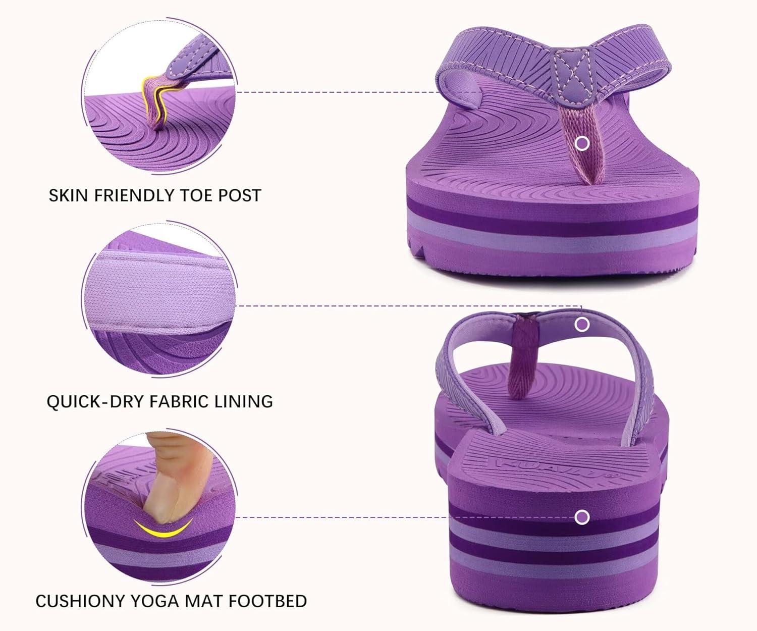 imageKuaiLu Womens Flip Flops Ladies Yoga Mat Platform Thong Sandals Dressy Womans Lightweight Summer Slip On Beach Flip Flop Sandles Soft Cushion Footbed Arch SupportPurple