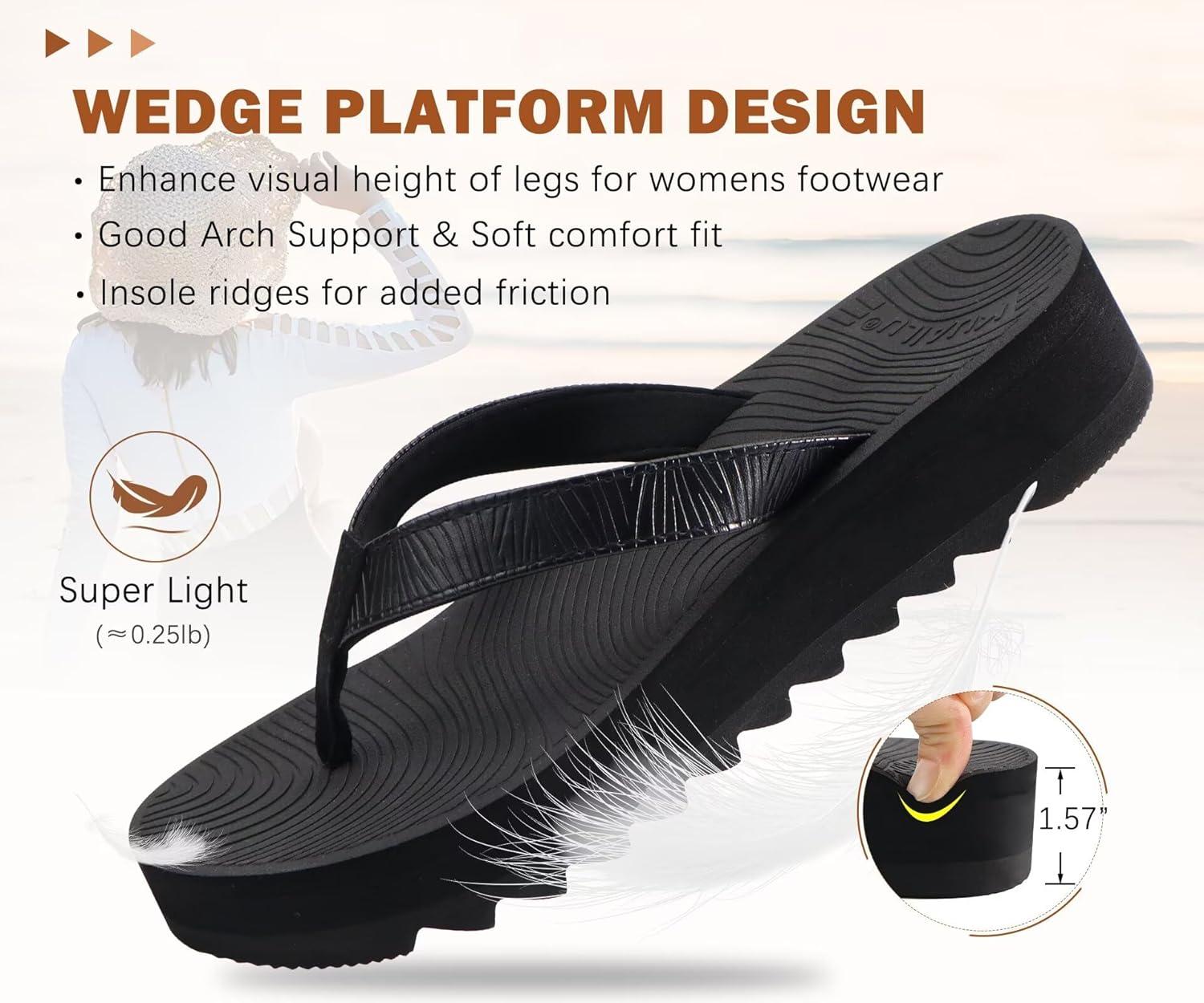 imageKuaiLu Womens Flip Flops Ladies Yoga Mat Platform Thong Sandals Dressy Womans Lightweight Summer Slip On Beach Flip Flop Sandles Soft Cushion Footbed Arch SupportBlack