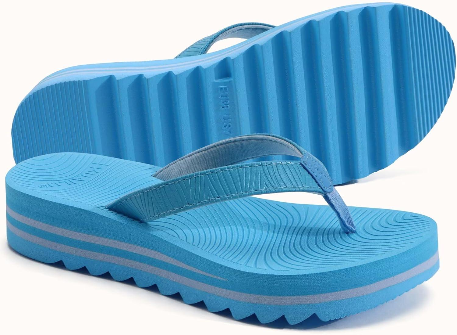 imageKuaiLu Womens Flip Flops Ladies Yoga Mat Platform Thong Sandals Dressy Womans Lightweight Summer Slip On Beach Flip Flop Sandles Soft Cushion Footbed Arch SupportSky Blue