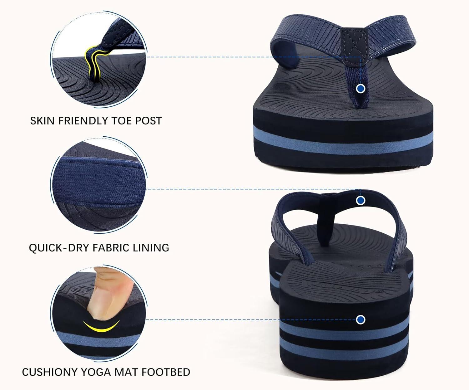 imageKuaiLu Womens Flip Flops Ladies Yoga Mat Platform Thong Sandals Dressy Womans Lightweight Summer Slip On Beach Flip Flop Sandles Soft Cushion Footbed Arch SupportDark Blue
