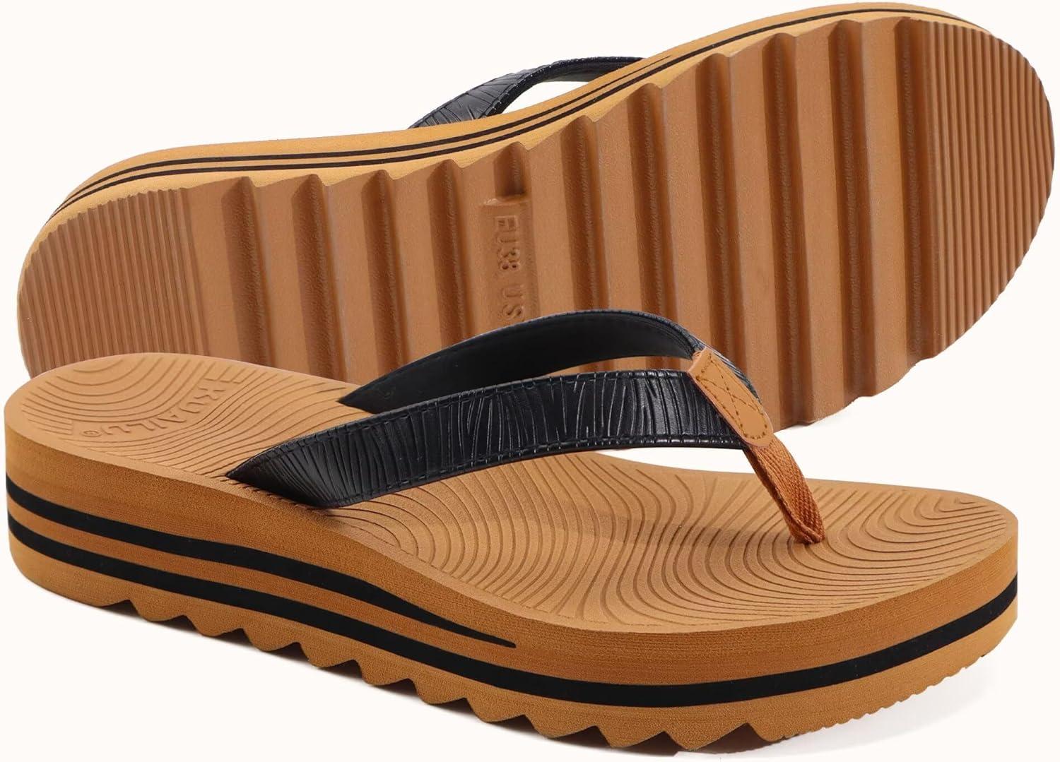 imageKuaiLu Womens Flip Flops Ladies Yoga Mat Platform Thong Sandals Dressy Womans Lightweight Summer Slip On Beach Flip Flop Sandles Soft Cushion Footbed Arch SupportBlack Khaki