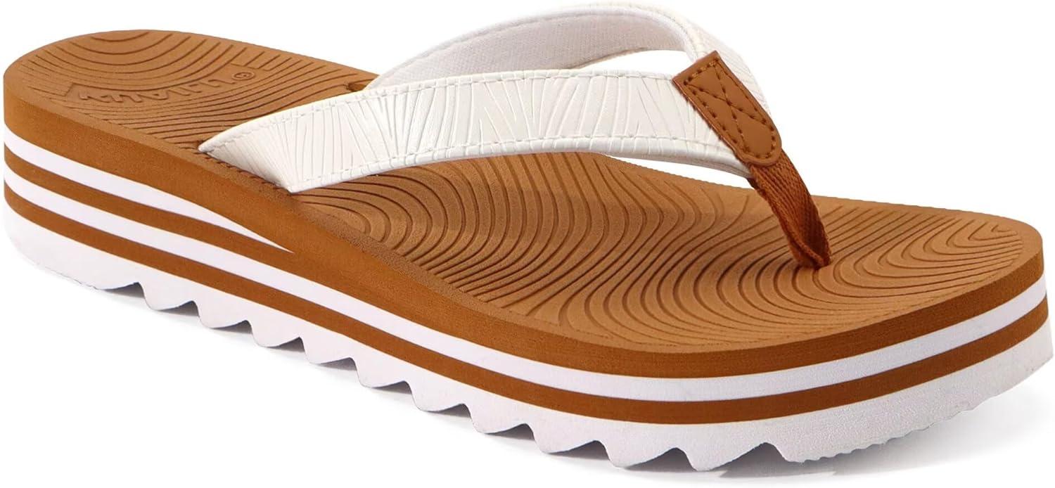 imageKuaiLu Womens Flip Flops Ladies Yoga Mat Platform Thong Sandals Dressy Womans Lightweight Summer Slip On Beach Flip Flop Sandles Soft Cushion Footbed Arch SupportWhite Khaki