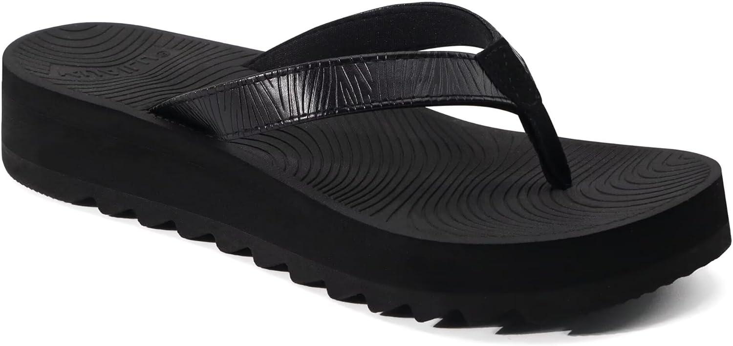 imageKuaiLu Womens Flip Flops Ladies Yoga Mat Platform Thong Sandals Dressy Womans Lightweight Summer Slip On Beach Flip Flop Sandles Soft Cushion Footbed Arch SupportBlack