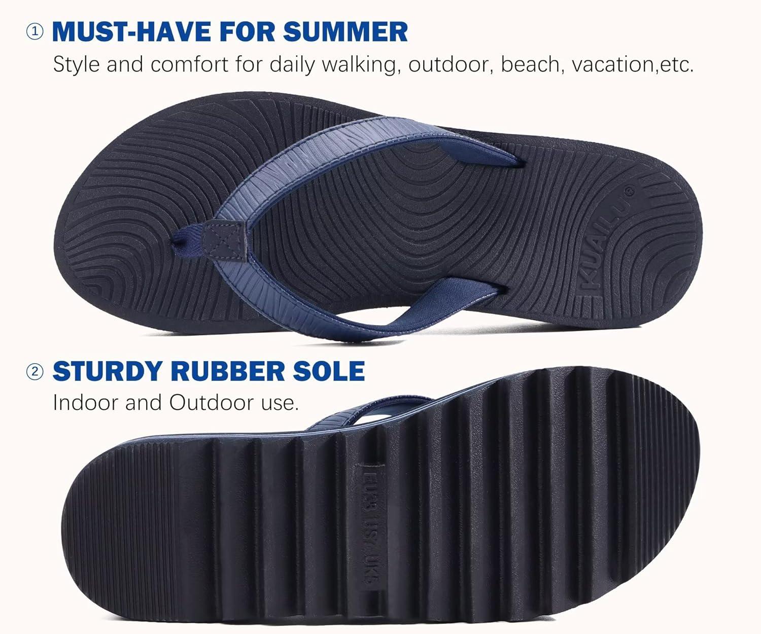 imageKuaiLu Womens Flip Flops Ladies Yoga Mat Platform Thong Sandals Dressy Womans Lightweight Summer Slip On Beach Flip Flop Sandles Soft Cushion Footbed Arch SupportDark Blue