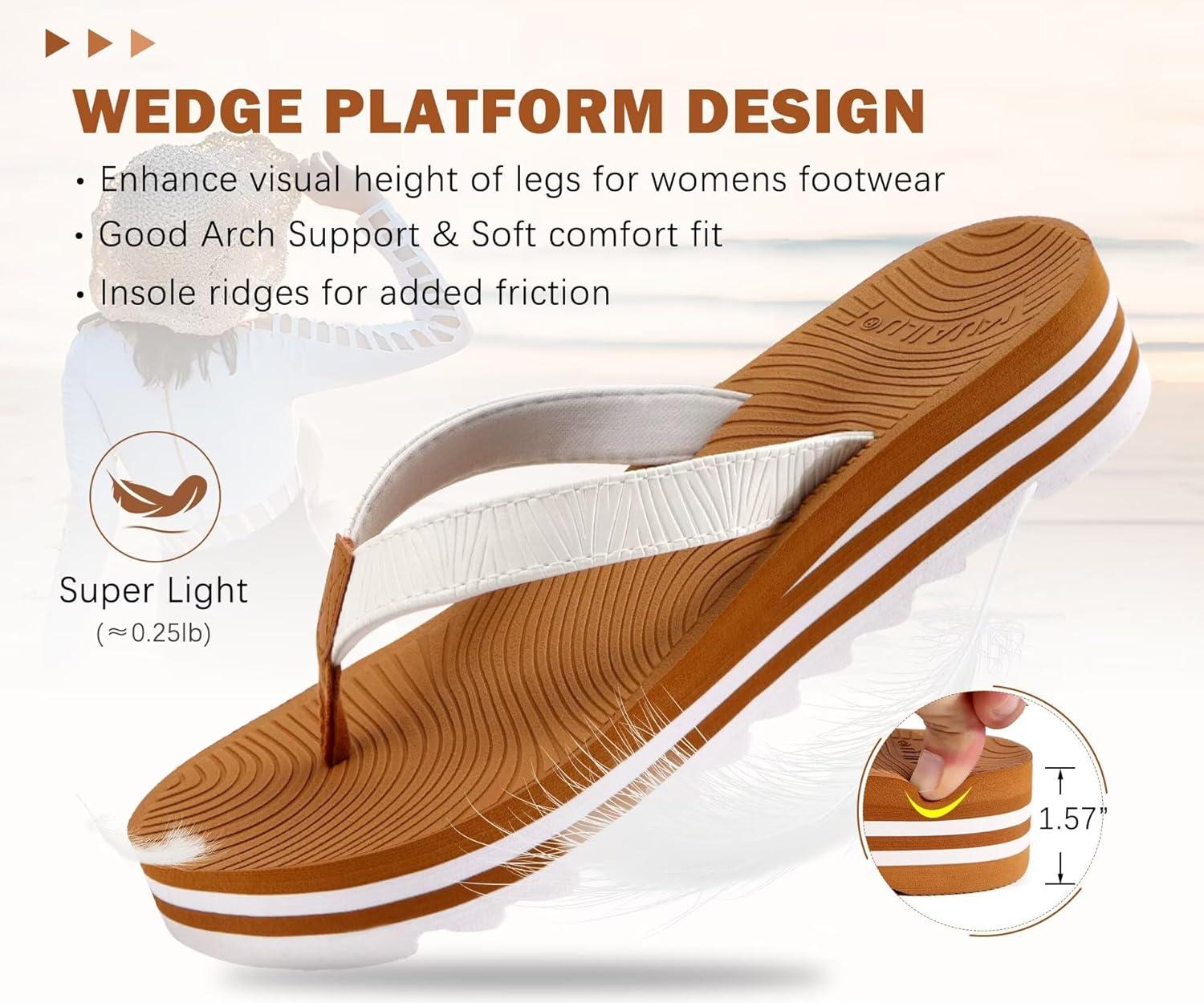 imageKuaiLu Womens Flip Flops Ladies Yoga Mat Platform Thong Sandals Dressy Womans Lightweight Summer Slip On Beach Flip Flop Sandles Soft Cushion Footbed Arch SupportWhite Khaki