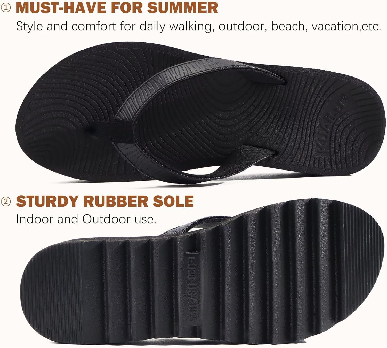 imageKuaiLu Womens Flip Flops Ladies Yoga Mat Platform Thong Sandals Dressy Womans Lightweight Summer Slip On Beach Flip Flop Sandles Soft Cushion Footbed Arch SupportBlack