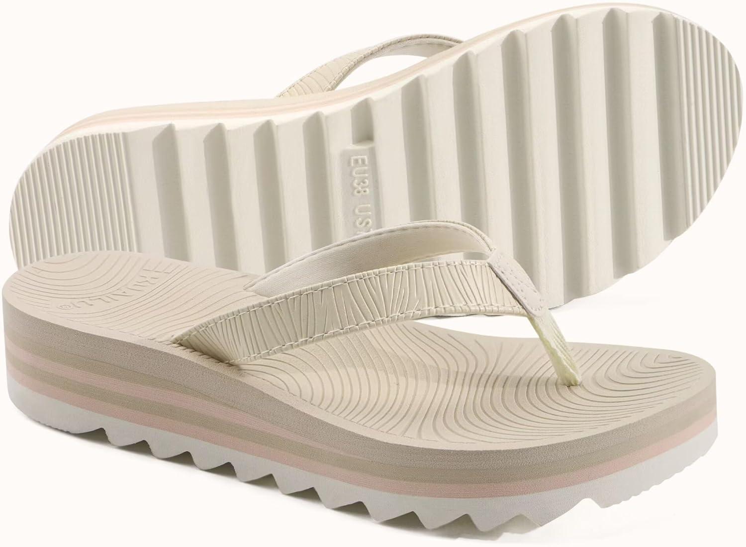 imageKuaiLu Womens Flip Flops Ladies Yoga Mat Platform Thong Sandals Dressy Womans Lightweight Summer Slip On Beach Flip Flop Sandles Soft Cushion Footbed Arch SupportOffwhite