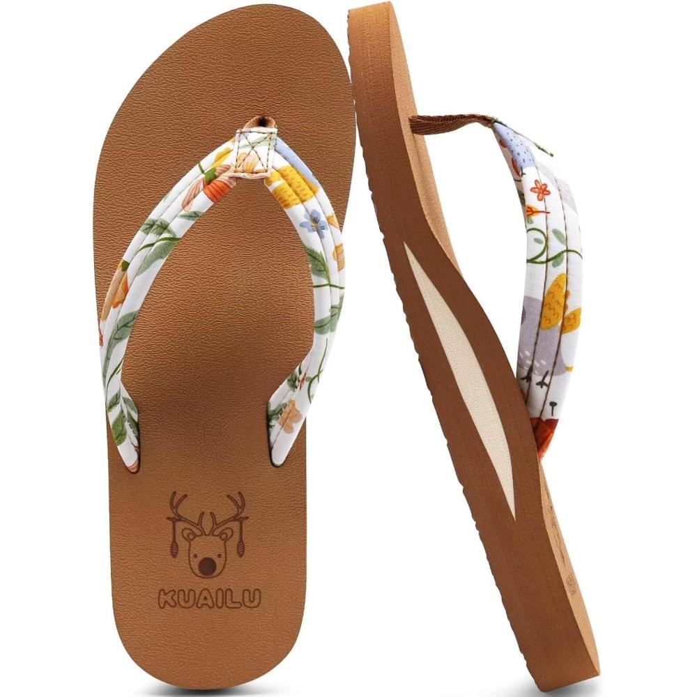 imageKuaiLu Womens Arch Support Flip Flops Ladies Comfort Lightweight Soft Yoga Mat Cushion Walking Thong SandalsBeige Khaki