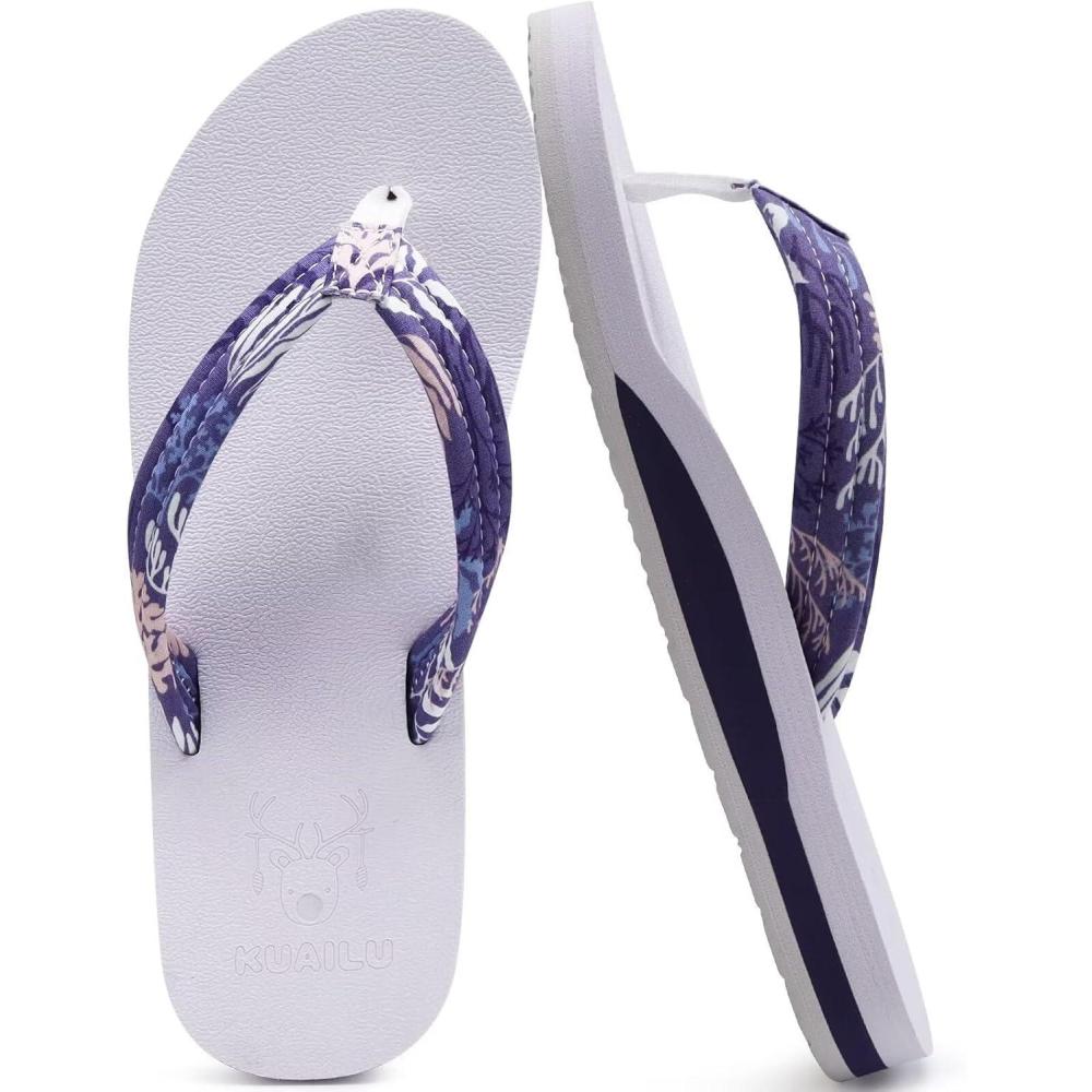 imageKuaiLu Womens Arch Support Flip Flops Ladies Comfort Lightweight Soft Yoga Mat Cushion Walking Thong SandalsPurple White