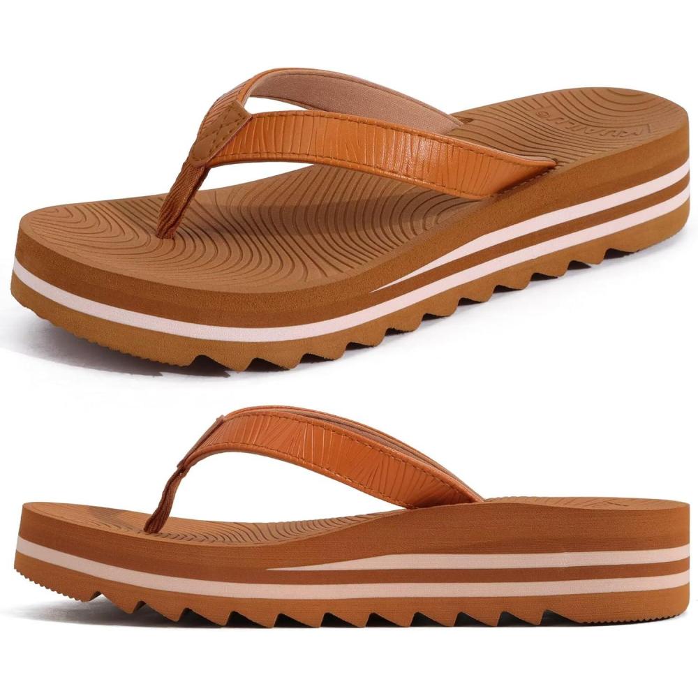 imageKuaiLu Womens Flip Flops Ladies Yoga Mat Platform Thong Sandals Dressy Womans Lightweight Summer Slip On Beach Flip Flop Sandles Soft Cushion Footbed Arch SupportKhaki