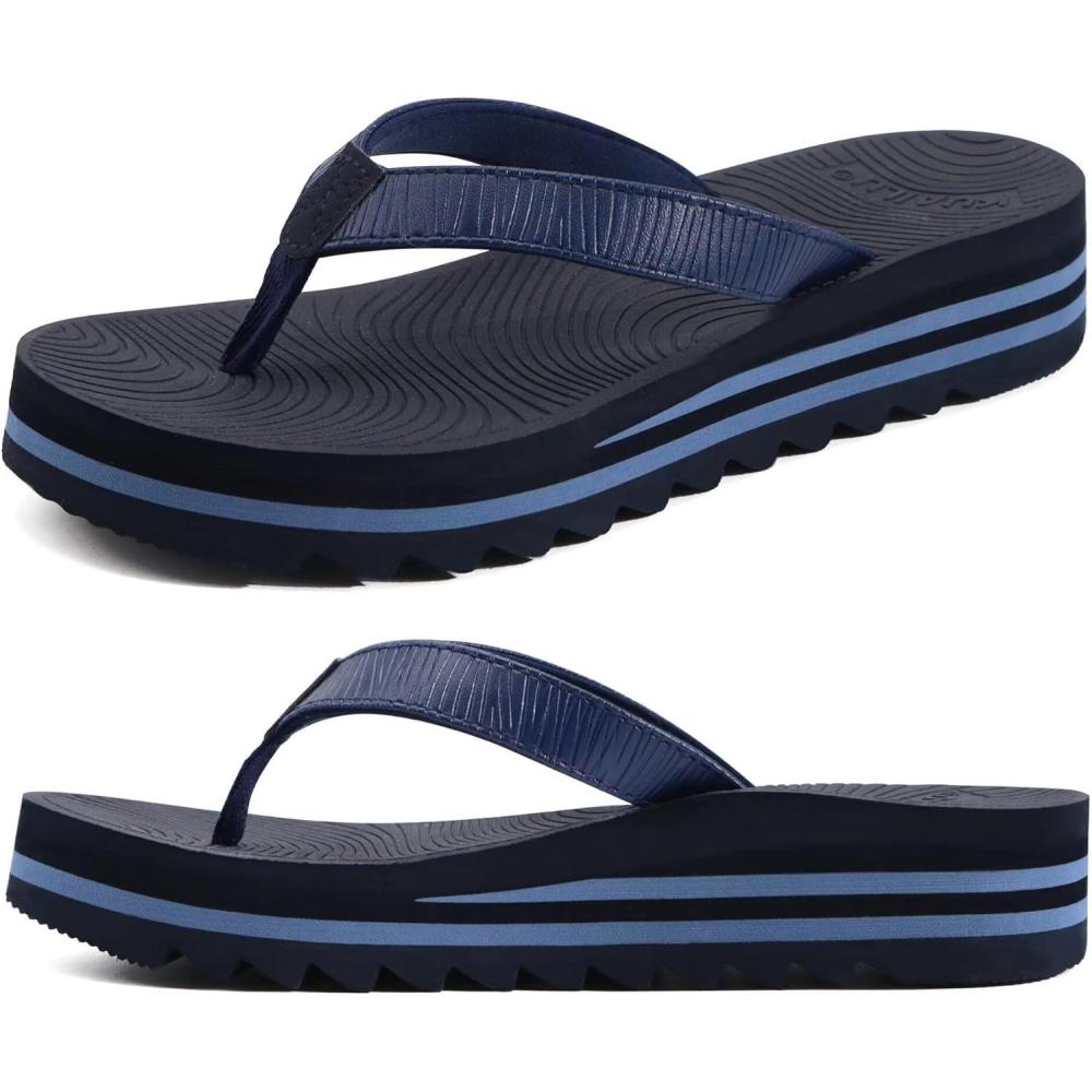 imageKuaiLu Womens Flip Flops Ladies Yoga Mat Platform Thong Sandals Dressy Womans Lightweight Summer Slip On Beach Flip Flop Sandles Soft Cushion Footbed Arch SupportDark Blue