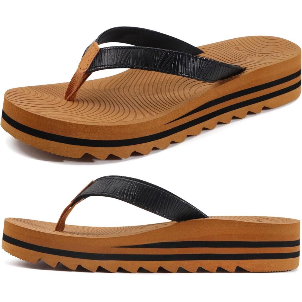 imageKuaiLu Womens Flip Flops Ladies Yoga Mat Platform Thong Sandals Dressy Womans Lightweight Summer Slip On Beach Flip Flop Sandles Soft Cushion Footbed Arch SupportBlack Khaki