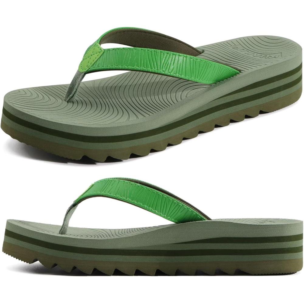 imageKuaiLu Womens Flip Flops Ladies Yoga Mat Platform Thong Sandals Dressy Womans Lightweight Summer Slip On Beach Flip Flop Sandles Soft Cushion Footbed Arch SupportGreen