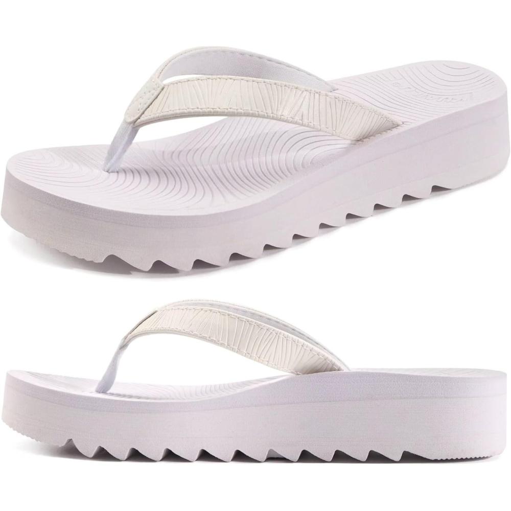 imageKuaiLu Womens Flip Flops Ladies Yoga Mat Platform Thong Sandals Dressy Womans Lightweight Summer Slip On Beach Flip Flop Sandles Soft Cushion Footbed Arch SupportAll White