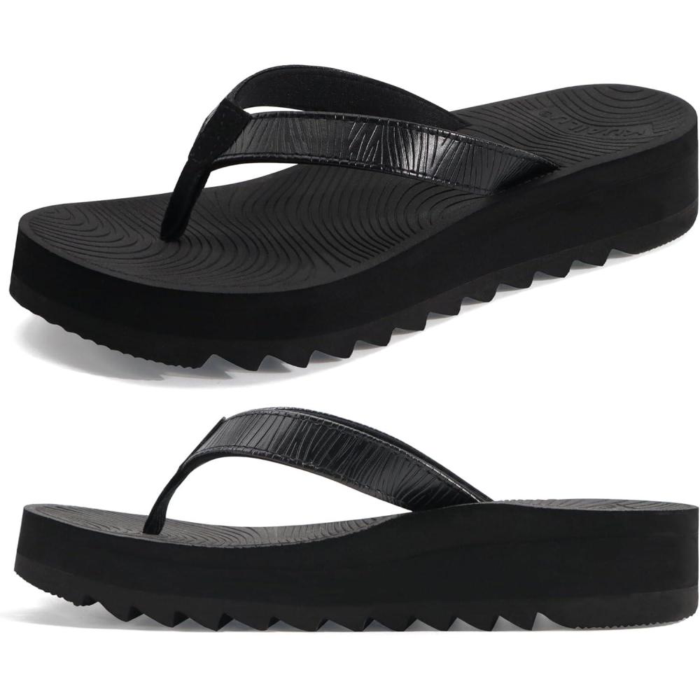imageKuaiLu Womens Flip Flops Ladies Yoga Mat Platform Thong Sandals Dressy Womans Lightweight Summer Slip On Beach Flip Flop Sandles Soft Cushion Footbed Arch SupportBlack
