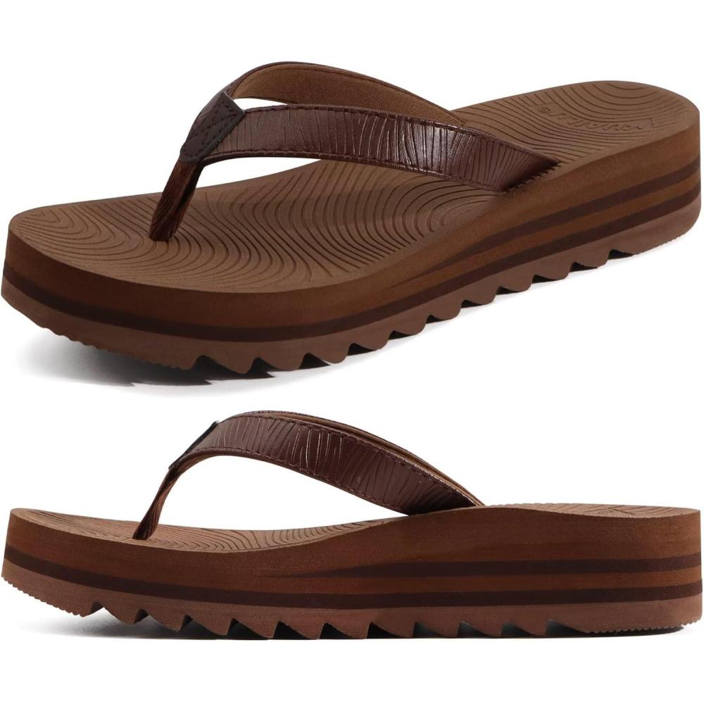 imageKuaiLu Womens Flip Flops Ladies Yoga Mat Platform Thong Sandals Dressy Womans Lightweight Summer Slip On Beach Flip Flop Sandles Soft Cushion Footbed Arch SupportDark Brown