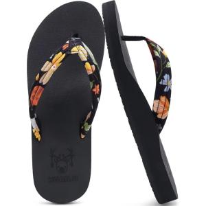 imageKuaiLu Womens Arch Support Flip Flops Ladies Comfort Lightweight Soft Yoga Mat Cushion Walking Thong SandalsBlack