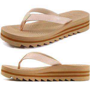 imageKuaiLu Womens Flip Flops Ladies Yoga Mat Platform Thong Sandals Dressy Womans Lightweight Summer Slip On Beach Flip Flop Sandles Soft Cushion Footbed Arch SupportBeige