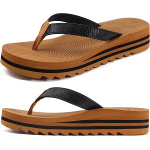 imageKuaiLu Womens Flip Flops Ladies Yoga Mat Platform Thong Sandals Dressy Womans Lightweight Summer Slip On Beach Flip Flop Sandles Soft Cushion Footbed Arch SupportBlack Khaki