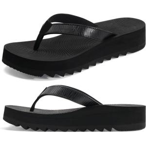 imageKuaiLu Womens Flip Flops Ladies Yoga Mat Platform Thong Sandals Dressy Womans Lightweight Summer Slip On Beach Flip Flop Sandles Soft Cushion Footbed Arch SupportBlack
