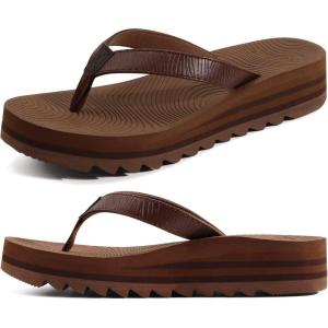 imageKuaiLu Womens Flip Flops Ladies Yoga Mat Platform Thong Sandals Dressy Womans Lightweight Summer Slip On Beach Flip Flop Sandles Soft Cushion Footbed Arch SupportDark Brown