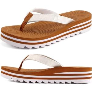 imageKuaiLu Womens Flip Flops Ladies Yoga Mat Platform Thong Sandals Dressy Womans Lightweight Summer Slip On Beach Flip Flop Sandles Soft Cushion Footbed Arch SupportWhite Khaki
