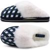imageKuaiLu Womens Fluff Dual Memory Foam Slippers Ladies Cozy Arch Support Warm Scuff Slippers Slip on Comfy Winter House Shoes with NonSlip Indoor Outdoor Hard SolePlaid Blue