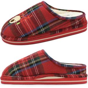 imageKuaiLu House Slippers for Women Comfortable Memory Foam Plaid Slipper Ladies Warm Fuzzy Plush Fur Lined Winter Home Shoes Orthotic Plantar Fasciitis Arch Support Indoor OutdoorPlush Red
