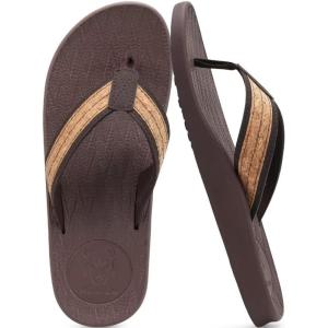 imageKuaiLu Mens Flip Flops Arch Support Comfortable Waterproof Open Toe Summer Beach Leather Thong Sandals Cushion Slip on SlippersWoodlike Brown