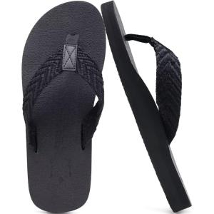 imageKuaiLu Mens Yoga Mat Leather Flip Flops Thong Sandals with Arch SupportLight Black